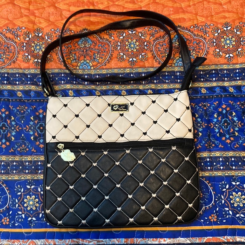 Luv Betsey by Betsy Johnson. Chic Black and Cream Quilted Shoulder Bag